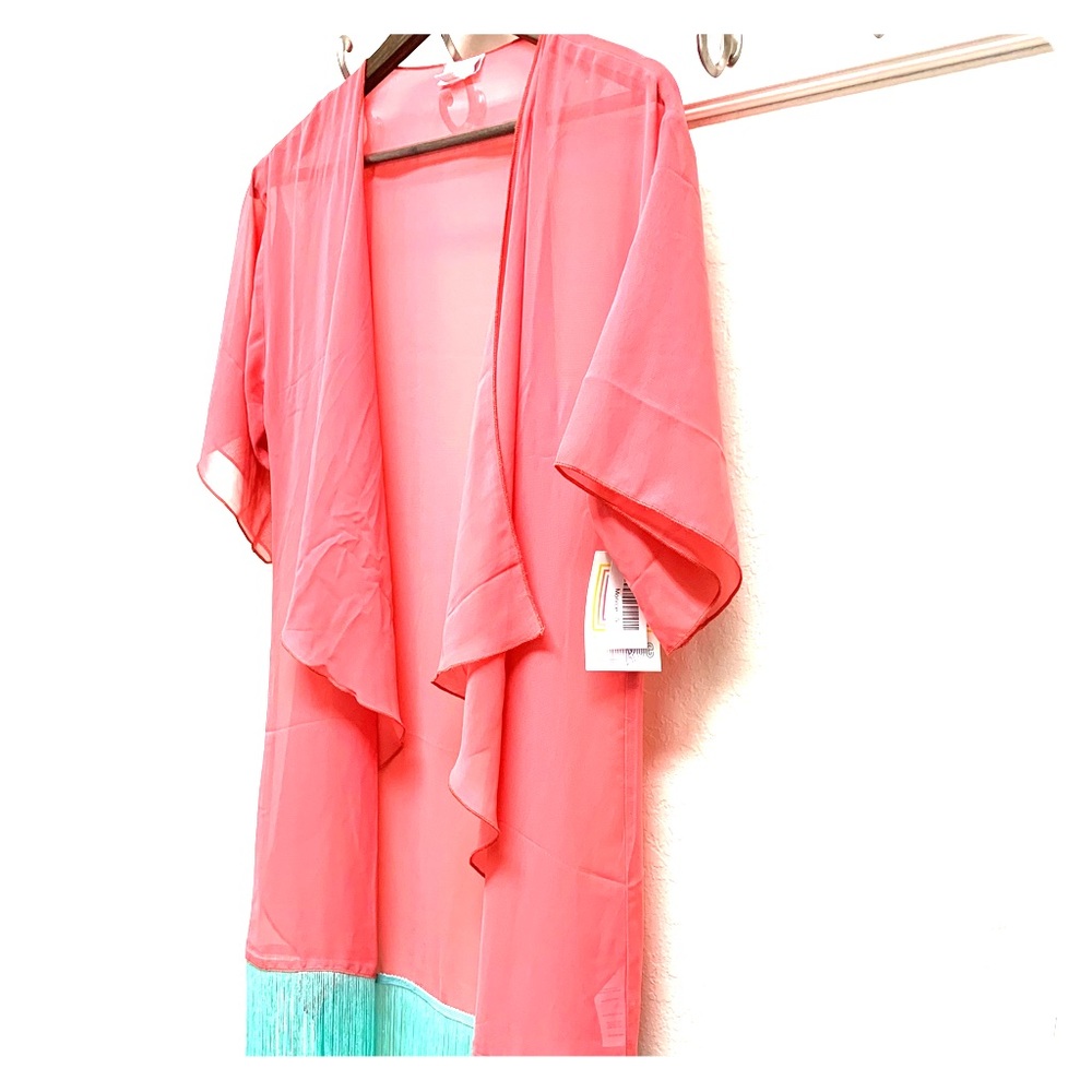 LuLaRoe Monroe Small kimono blue and peach/pink